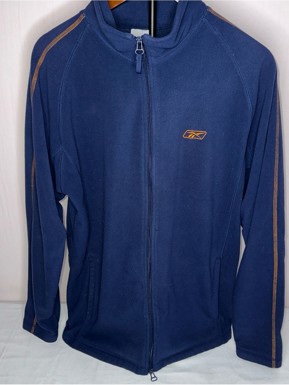 Reebok Navy Blue Full-Zip Sweater with Orange Trim